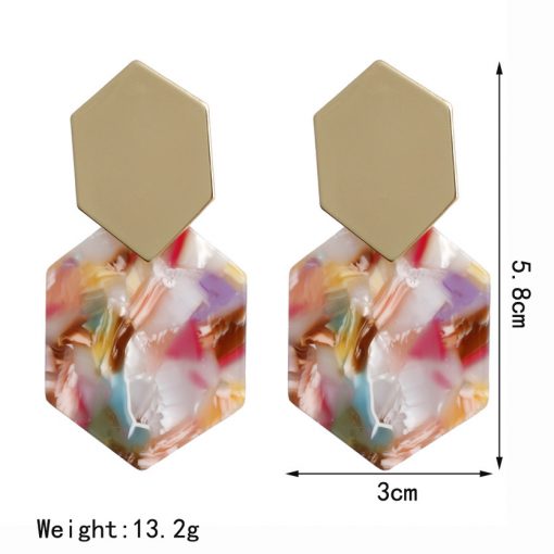 New simple hexagonal diamond shape metal earrings geometric acrylic pendant acetate plate long earrings ylx-067