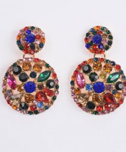 fashion color full diamond luxury round earrings female  hollow earrings YQL-011
