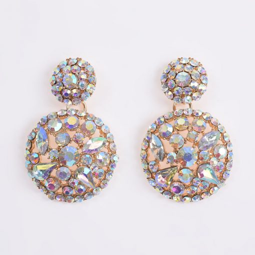 fashion color full diamond luxury round earrings female  hollow earrings YQL-011