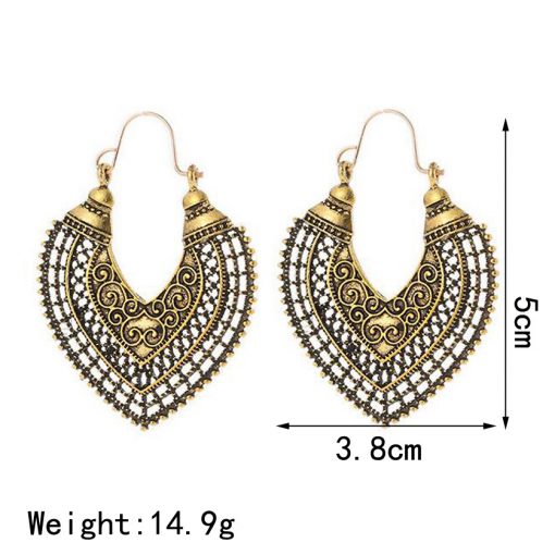 European and American hollow bohemian ethnic carved earrings vintage ins heart shaped geometric semicircular earrings YLX-129