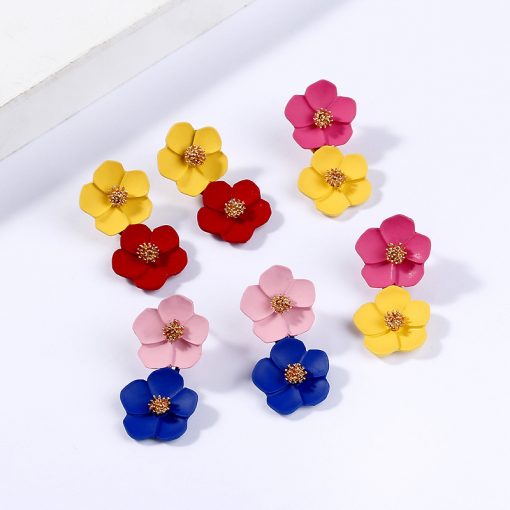 Korean fashion temperament earrings Romantic multicolor flower earrings Mixed color ylx-125