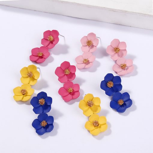 Korean fashion temperament earrings Romantic multicolor flower earrings Mixed color ylx-125