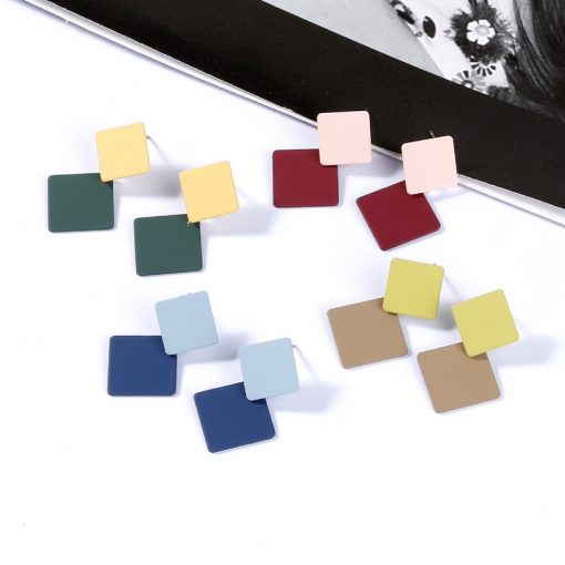 Korean version of the new paint geometric square earrings exaggerated fashion simple wild earrings retro cold wind YLX-100