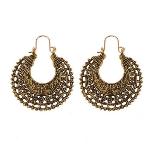 Bohemian national style retro hollow carved earrings Semi-circular trend alloy pattern ear buckle YLX107