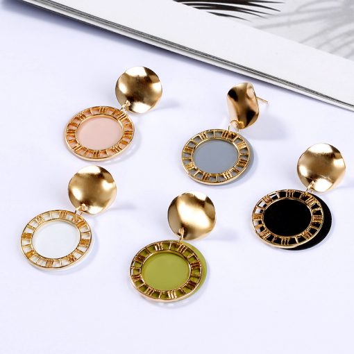 New Roman numerals earrings creative retro fashion sequins hollow disc candy color ladies earrings YLX-128