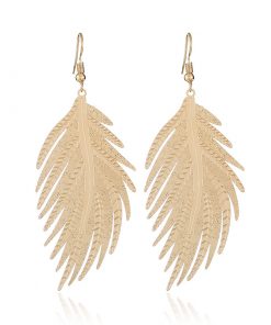 Metal long leaf feather earrings exaggerated personality fashion boho YLX-120