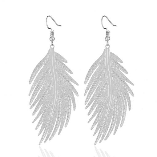 Metal long leaf feather earrings exaggerated personality fashion boho YLX-120