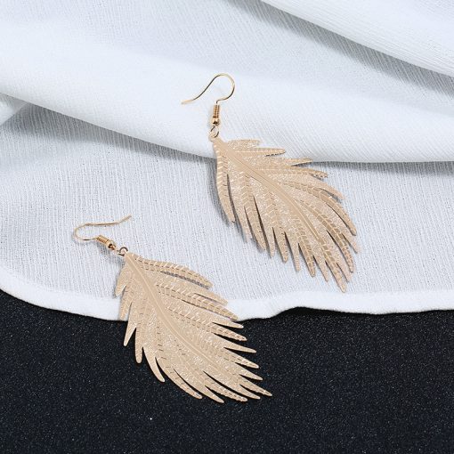 Metal long leaf feather earrings exaggerated personality fashion boho YLX-120