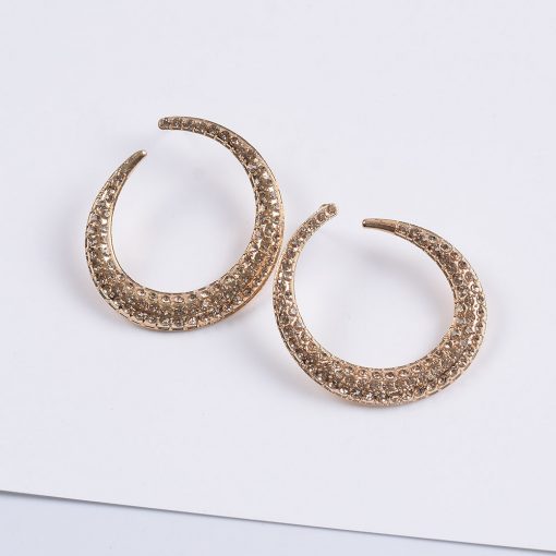 New ring full diamond earrings European and American style high-grade diamond semi-circle earrings jewelry wholesale YQL-009