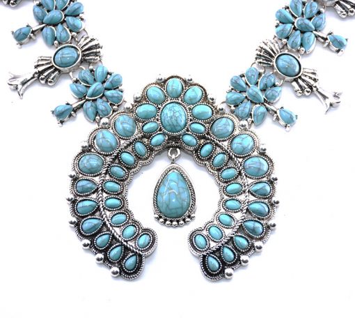European and American big brand fashion boho turquoise flower pendant alloy necklace come together -004