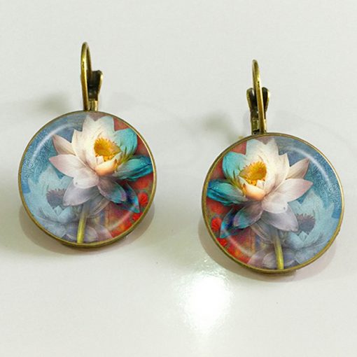 Ethnic style time gemstone Indian lotus earrings French style hook retro YFT-049