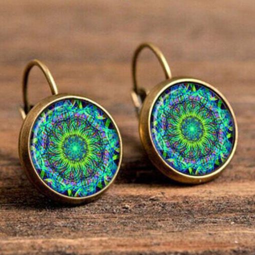 18mm Sun Flower Retro Pop Time Gemstone Earrings YFT-100