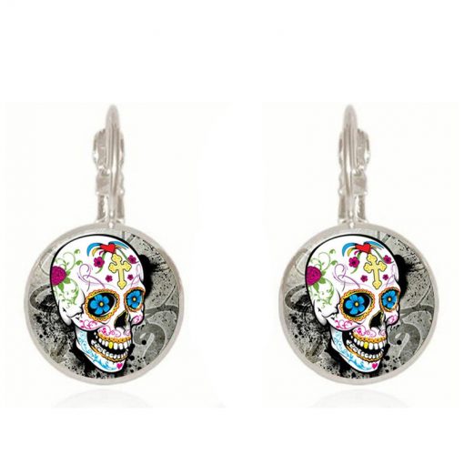 Personality skull time gemstone earrings glass earrings European and American fashion jewelry yft-095