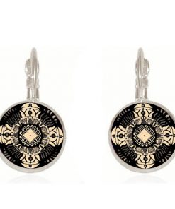18mm Mandala Flower Retro Pop Time Gemstone Earrings YFT-098