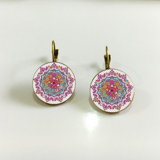 18mm Mandala Flower Retro Pop Time Gemstone Earrings YFT-102