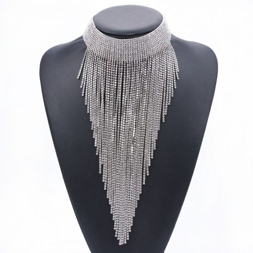 Europe and the United States new full diamond clavicle necklace rhinestone long tassel necklace jewelry exaggerated jewelry wholesale YQL-005