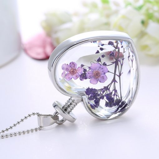 Fashion influx jewelry heart-shaped crystal pendant alloy plating dried flower necklace factory direct Mixed batch  YYH-003