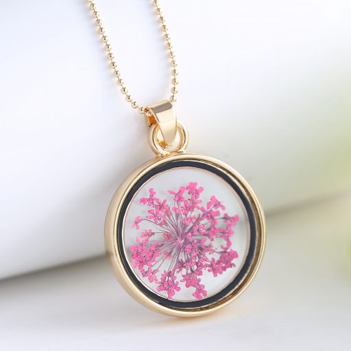 Korean version of the round pendant colorful specimens diy locket dried flower necklace factory direct supply  Mixed batch yyh-001