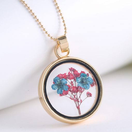 Korean version of the round pendant colorful specimens diy locket dried flower necklace factory direct supply  Mixed batch yyh-001