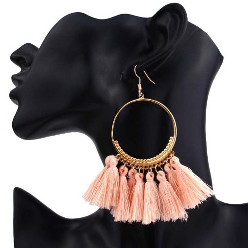 Fashion creative European and American jewelry big circle earrings accessories Bohemian tassel earrings Color mixing YLX-032