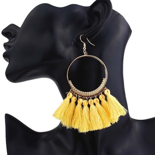 Fashion creative European and American jewelry big circle earrings accessories Bohemian tassel earrings Color mixing YLX-032