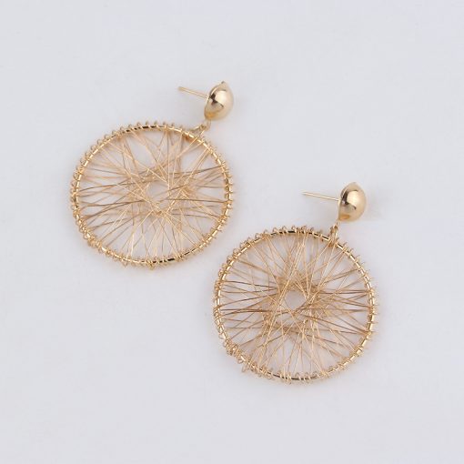 Korean version of the simple design metal geometry round thread winding exaggerated female earrings YLX-082