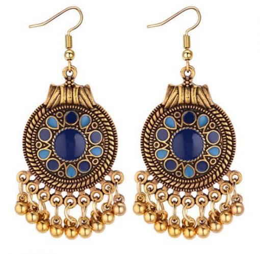 Europe and the United States retro national wind disc metal ball tassel earrings Drop oil earrings ylx-088