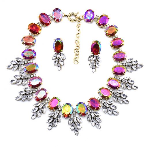 New accessories European and American fashion hand-studded crystal necklace earrings set YQL-001