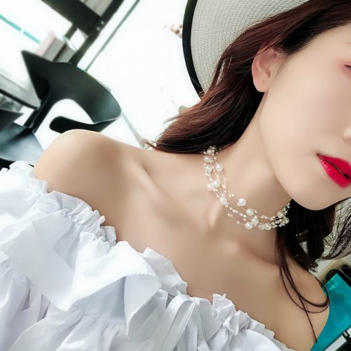 Ladies temperament pearl multi-layer clavicle chain female Japan and South Korea simple chocker collar neck jewelry short necklace YLX-096