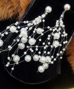 New Korean fashion temperament ladies pearl earrings irregular geometry pearl long tassel earrings YLX-095