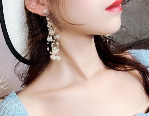 New Korean fashion temperament ladies pearl earrings irregular geometry pearl long tassel earrings YLX-095