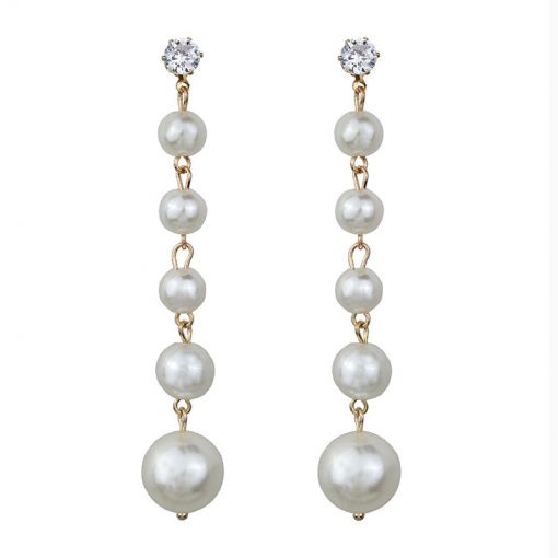 Korean fashion temperament European and American luxury extra long pearl zircon earrings Ladies trend tassel earrings YLX059