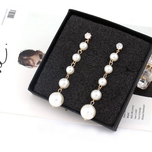 Korean fashion temperament European and American luxury extra long pearl zircon earrings Ladies trend tassel earrings YLX059