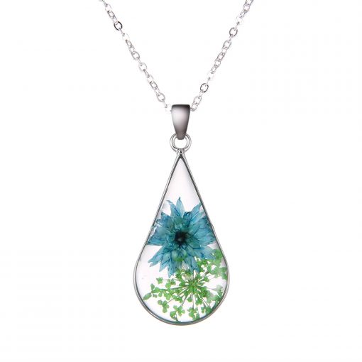 Best selling fashion simple natural dried flower drop-shaped necklace classic blue flower accessories wholesale YYH-006