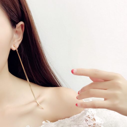 Elegant simple metal thin chain temperament earrings Korean personality fashion long tassel line earrings YLX-056
