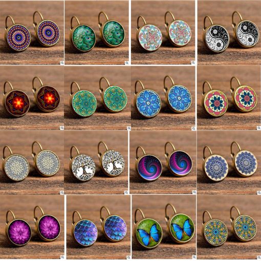 Mandala Gem Europe Retro Moon Angel Glass Earrings  Mixed batch YFT-038 (复制)