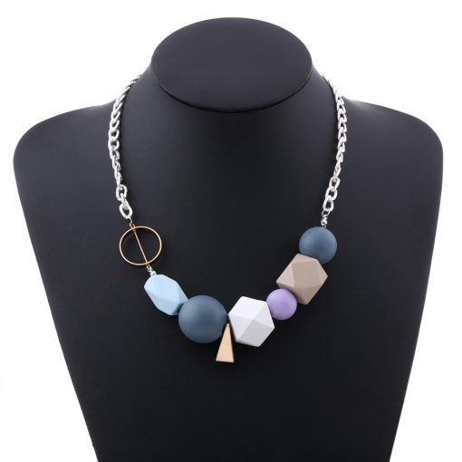 Summer colored wood pendant necklace European and American jewelry fashion geometric accessories female accessories New YNR-014