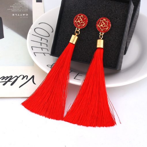 European and American fashion hot sale Chao women exaggerated long temperament rose flower tassel earrings YLX-037