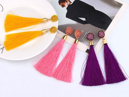 European and American fashion hot sale Chao women exaggerated long temperament rose flower tassel earrings YLX-037