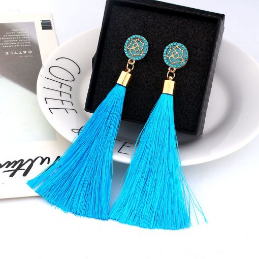 European and American fashion hot sale Chao women exaggerated long temperament rose flower tassel earrings YLX-037