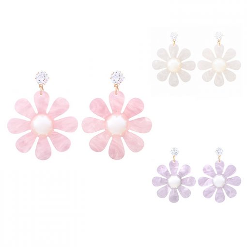 Acrylic flowers inlaid with pearl earrings wholesale YNR-036