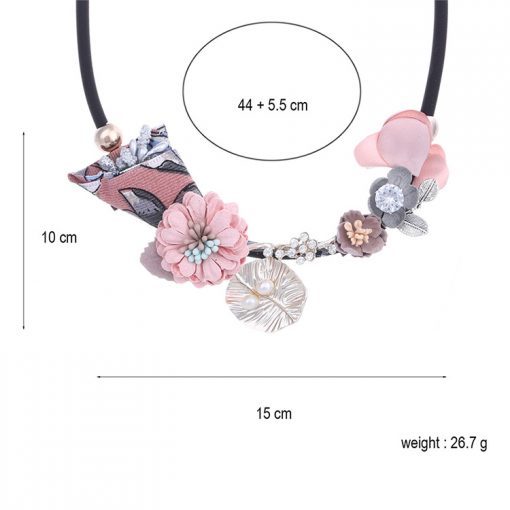 New Printed Fabric Flower Necklace Girl Pearl Rhinestone Exaggerated Jewelry YNR-021