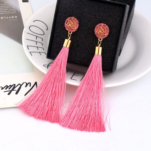 European and American fashion hot sale Chao women exaggerated long temperament rose flower tassel earrings YLX-037