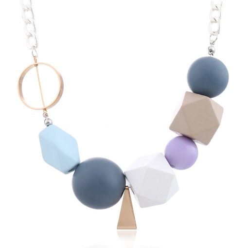 Summer colored wood pendant necklace European and American jewelry fashion geometric accessories female accessories New YNR-014