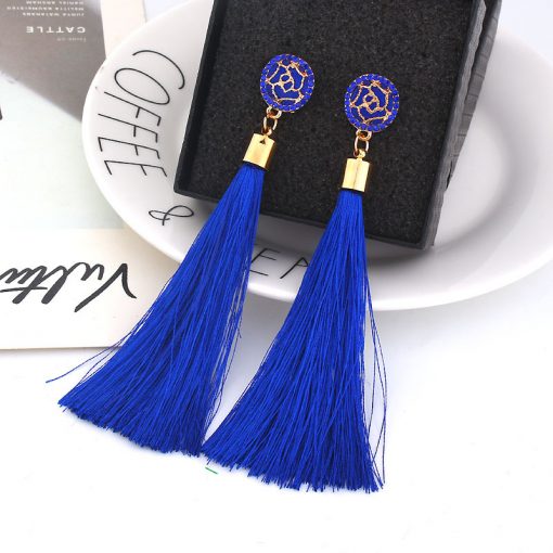 European and American fashion hot sale Chao women exaggerated long temperament rose flower tassel earrings YLX-037