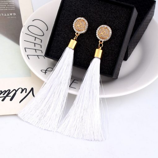 European and American fashion hot sale Chao women exaggerated long temperament rose flower tassel earrings YLX-037