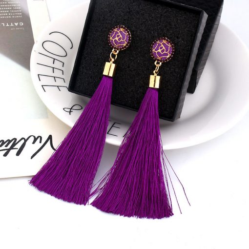 European and American fashion hot sale Chao women exaggerated long temperament rose flower tassel earrings YLX-037