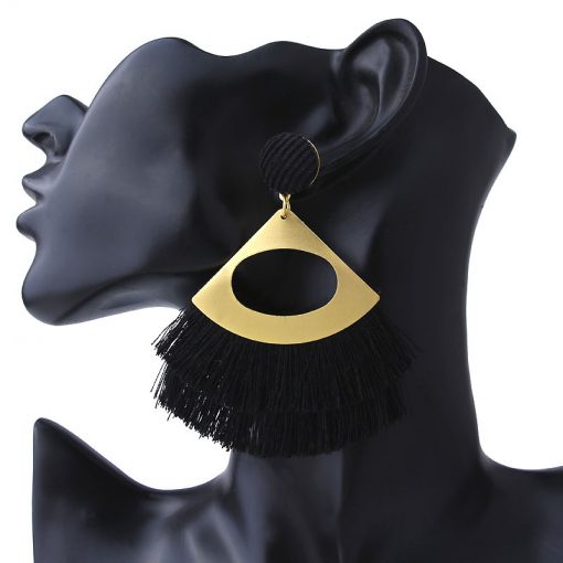 New retro exaggerated alloy hollow Bohemian tassel earrings ladies fashion fan earrings ylx-116