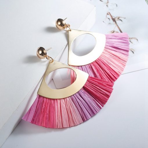 Lafite grass tassel new fan-shaped earrings YNR-031