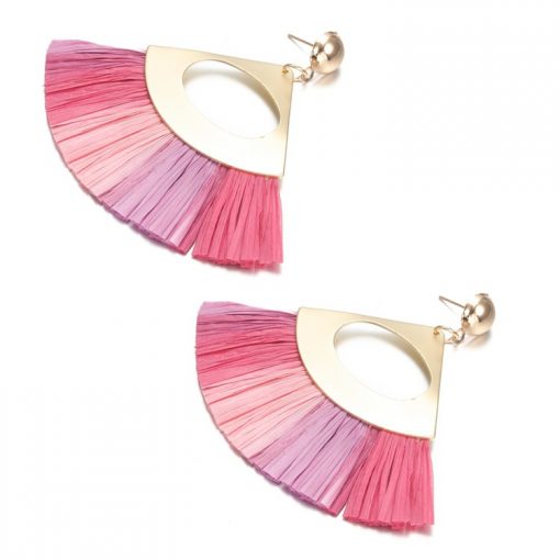 Lafite grass tassel new fan-shaped earrings YNR-031